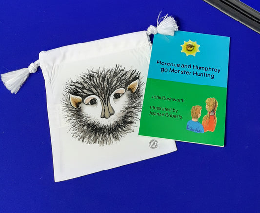 Florence & Humphrey go monster hunting story book pairs naturally with the cotton drawstring bag perfectly. Featuring the 'Happy Monster' face. Perfect for little monster hunting adventure essentials, think snacks, small toys or pocket size books. Size 15 x 20 cm with tassel drawstring. Suitable for 3+
