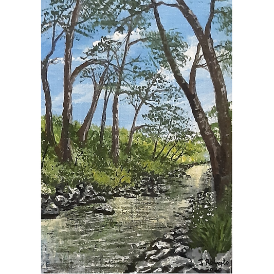 MTGC-0121 Woodland Stream, harboard canvas art, postcard size 5x7 inches