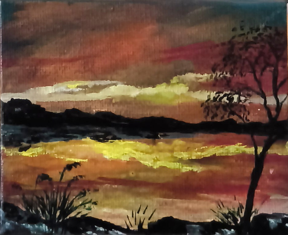 Mini Easel - Reflective Sky - Signed Original Mini Gouache Painting