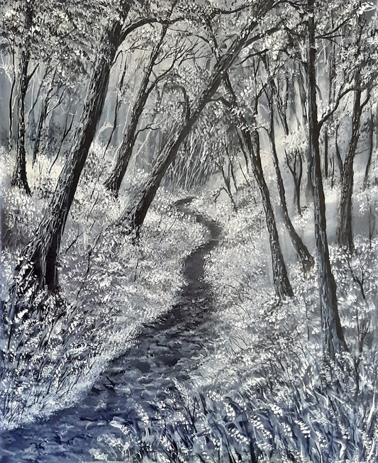 MTGC-0086 Original canvas artwork - Monochrome Woodland Walk 16x20x.05 inches