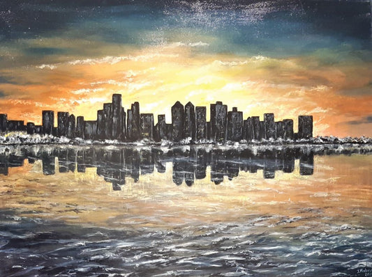 MTGC-0103 Original canvas artwork - City Reflections 24x18x.05 inches