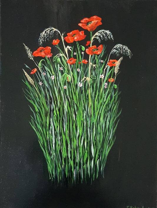 MTGC-0105 Original canvas artwork - Wild Poppies on Black 18x24x.05 inches