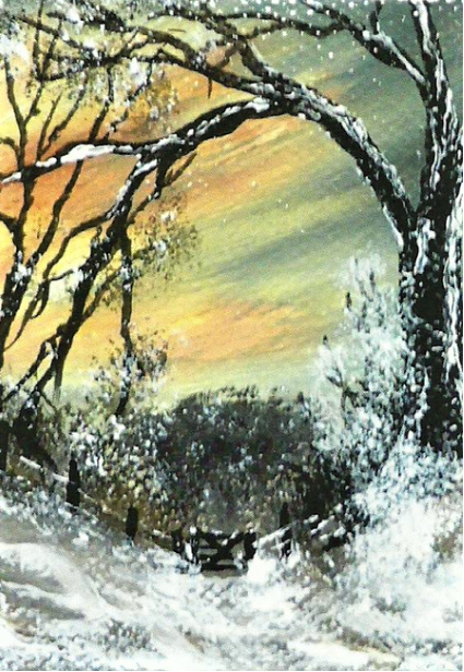 Christmas Gift Cards - Winter Linn Gate 2
Print of an original artwork by Joanne Roberts, View of a winter woodland walk with the kissing gate ahead to walk through. Single packs of 6 cards, folded vertically on the left, includes white envelope and cello packaging. Blank inside for your personal messages and memories to be added. Small cards