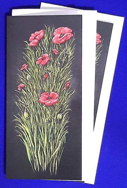 Greetings Cards, Poppies on Black twin pack