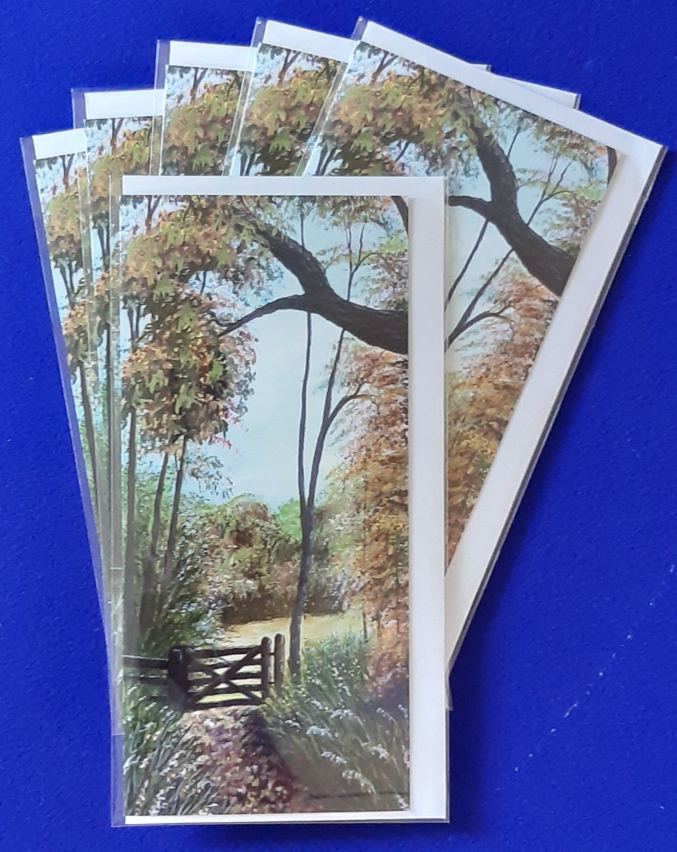 Pack of 6 Greetings card - slimline DL size, Autumn Kissing Gate.