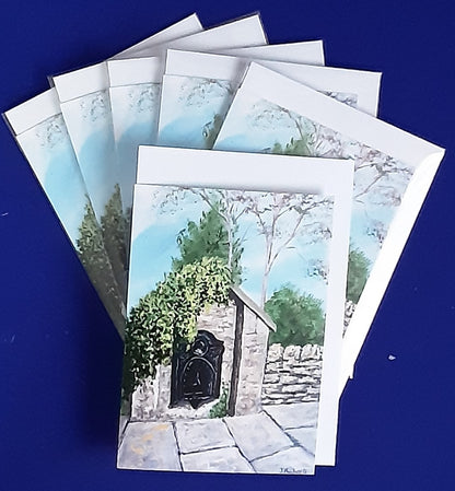 Victorian Water Fountain in Falstone – Original Art Greeting Card. Capture the charm of Northumberland with this unique piece of local history. Pack of 6 or 12, Size A6