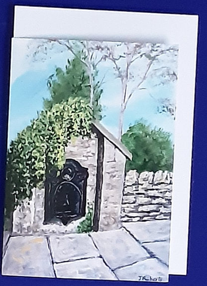 Victorian Water Fountain in Falstone – Original Art Greeting Card. Capture the charm of Northumberland with this unique piece of local history. Single A6 Card.