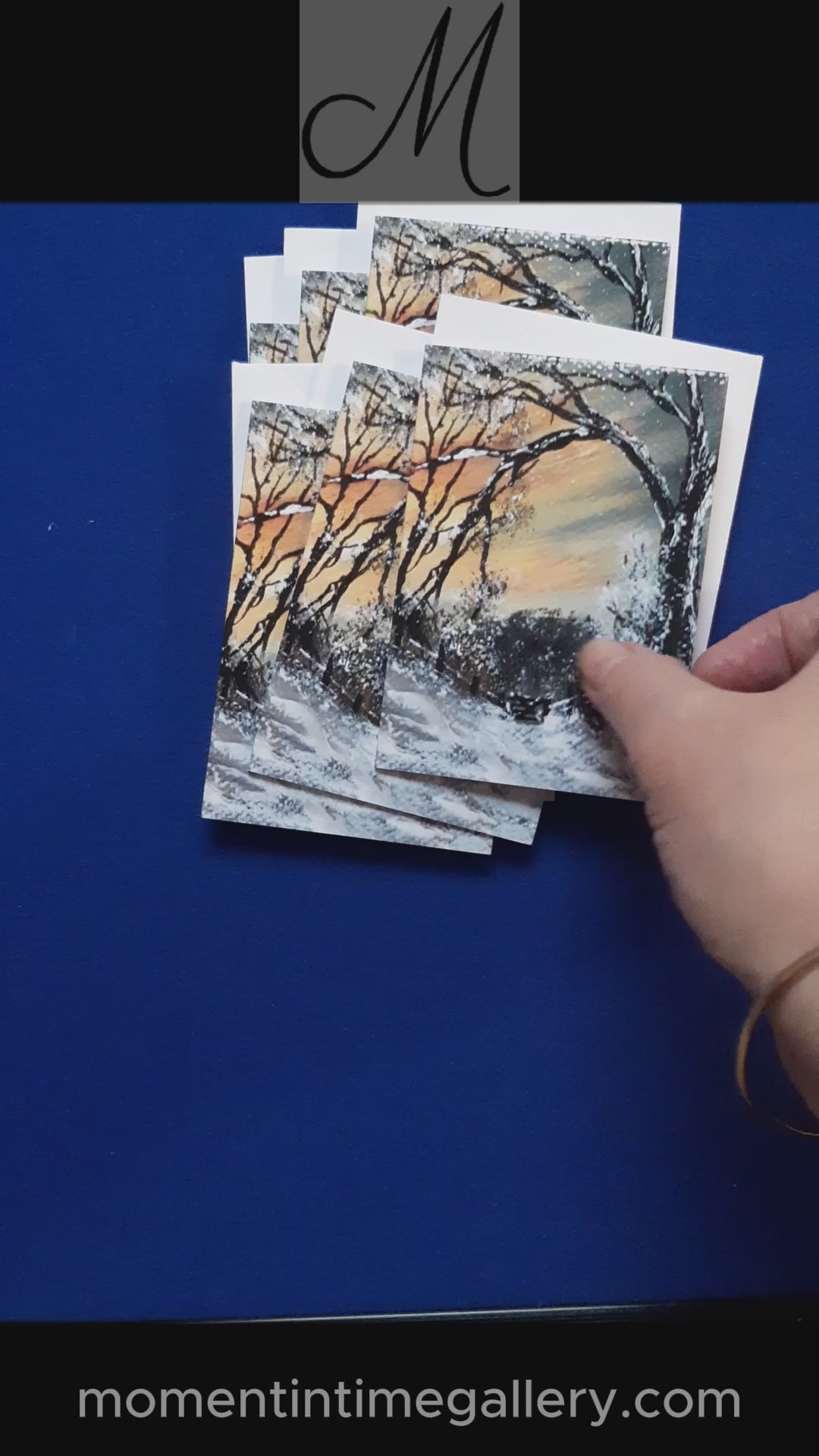 Video of card
Christmas Gift Cards - Winter Linn Gate 2
Print of an original artwork by Joanne Roberts, View of a winter woodland walk with the kissing gate ahead to walk through. Single packs of 6 cards, folded vertically on the left, includes white envelope and cello packaging. Blank inside for your personal messages and memories to be added. Small cards