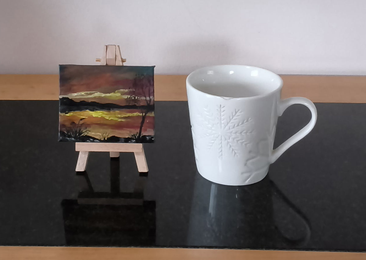 Mini Easel -  Reflective Sky - Signed Original Mini Gouache Painting