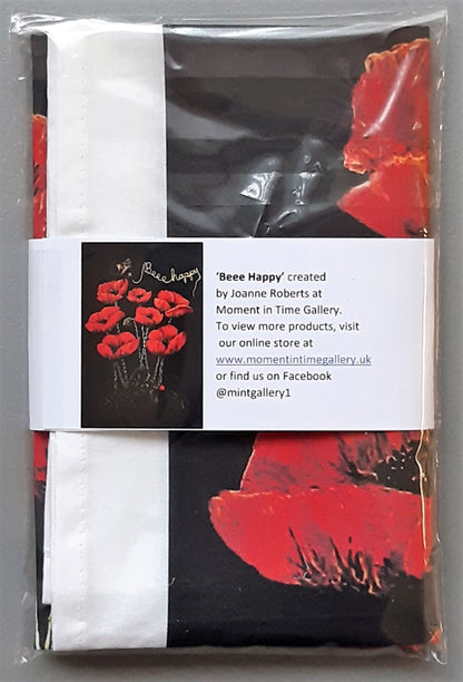 Beee Happy tea towel, back of packaging view. 100% Cotton tea toweels.