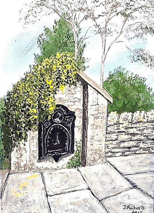 MTGC-0083 Original hardboard canvas artwork, postcard canvas - Victorian fountain in Falstone village
