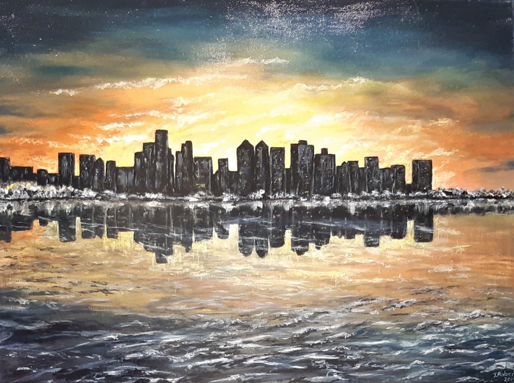 MTGC-0103 Original canvas artwork - City Reflections 24x18x.05 inches