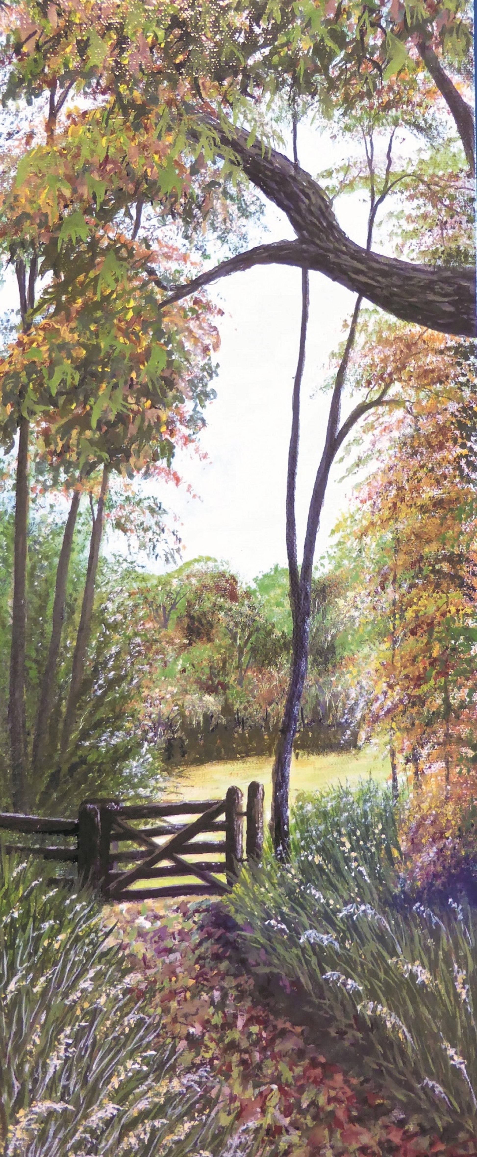 Greetings card - slimline DL size, Autumn Kissing Gate