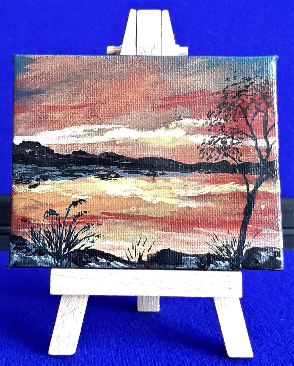 MTGU-3246 Original Artwork, mini easel and canvas - Reflective Sky